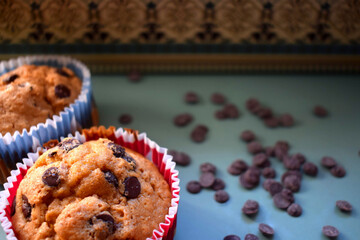Fresh backed muffins with chocolate chops
