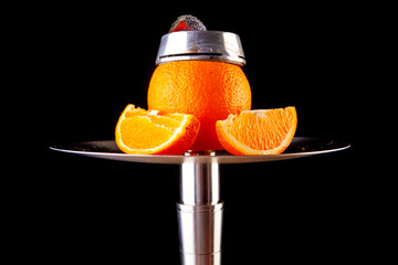 hot orange hookah with calaud filled with hot coals