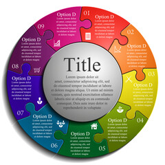 Nine sided 3d puzzle presentation infographic template with explanatory text field for business statistics