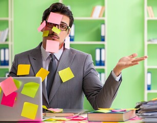 Businessman unhappy with many conflicting priorities sitting in