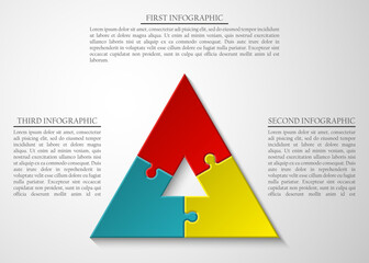 Color pyramid puzzle presentation infographic template with explanatory text field for business statistics illustration