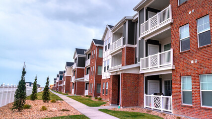 Panorama crop Modern housing complex with apartments day light