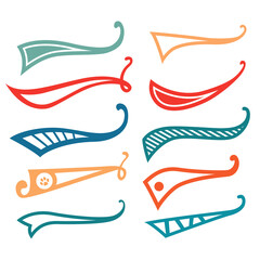 Texting tails. Colored Swoosh and swash vector set. Font tail for baseball and football sport logo design. Swish, Swirl  elements.