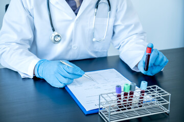 Professional doctors perform find virus tests from samples of blood tests to diagnose coronary...