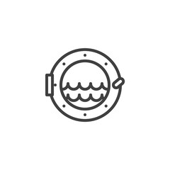 Ship porthole line icon. linear style sign for mobile concept and web design. Porthole and waves outline vector icon. Sailing symbol, logo illustration. Vector graphics