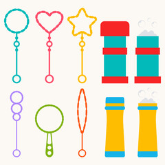 Bubble wand and bottle vector cartoon set isolated on a white background.