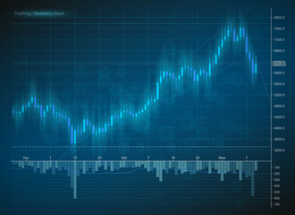 Business futuristic financial trading chart. Concept digital stock Market Trading. Abstract background technology business diagram. Web color banner uptrend line graph chart stock numbers market arrow