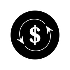 Money exchange dollar sign icon vector illustration design isolated on flat black round button