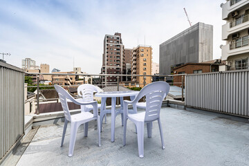 Living room and relax corner on roof top of condominium building