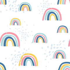 Rainbow, hand drawn backdrop. Colorful seamless pattern. Decorative cute wallpaper, good for printing. Overlapping colored background vector. Design illustration