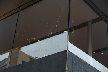 Portland Oregon State. USA 06.12.2020. BLACK LIFE IS MATTER, broken glass in an Apple building