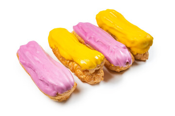 Fresh tasty eclairs isoalted on white background