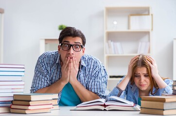 Pair of students studying for university exams