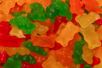 Jelly sweats bears background. Top view.