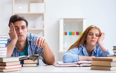 Pair of students studying for university exams