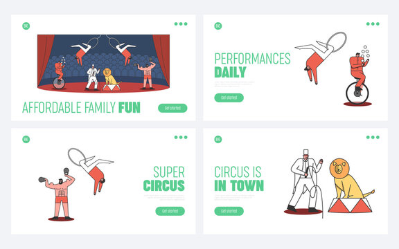 Set of circus landing pages template. Welcome to circus carnival event concept