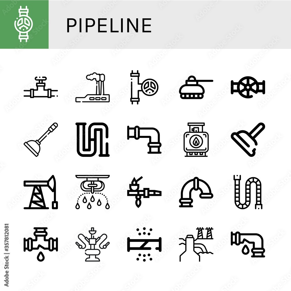 Poster pipeline simple icons set