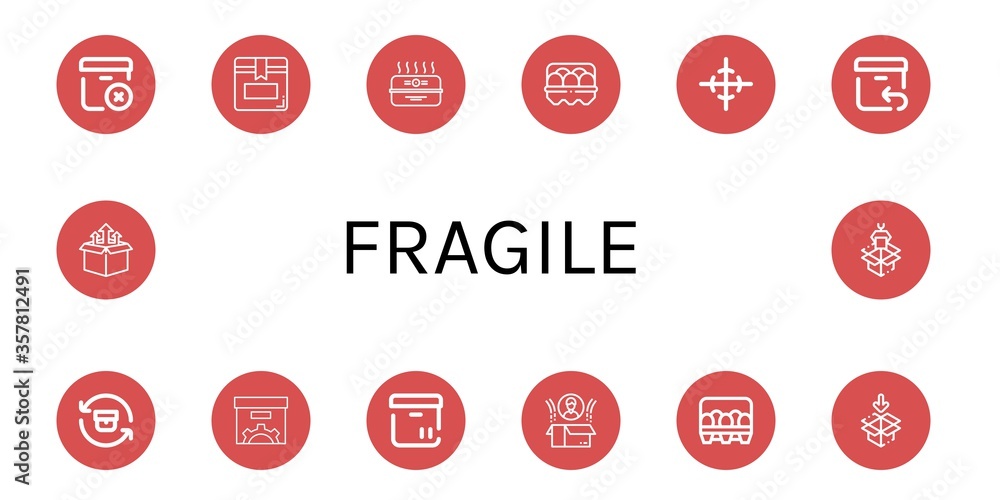 Poster fragile simple icons set