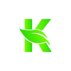 Green eco letters K logo with leaves. /symbol / alphabet / botanical / natural