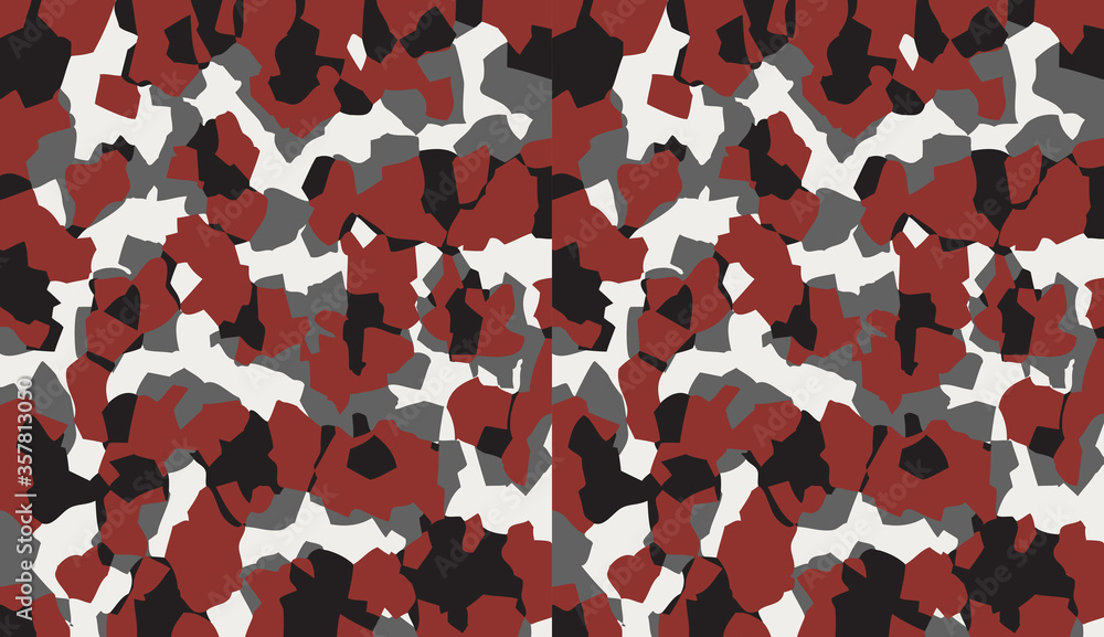 Wall mural Camouflage pattern background vector. Military style masking camo clothing repeat print. Virtual background for online conferences, online transmissions. Red black white colors geometric texture wall - Wall murals