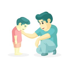 the father is telling his son's mistakes. and advise him vector illustration