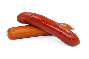 Stack of smoked sausages isolated on a white background
