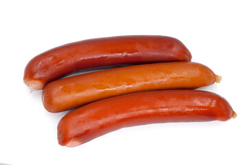 Stack of smoked sausages isolated on a white background
