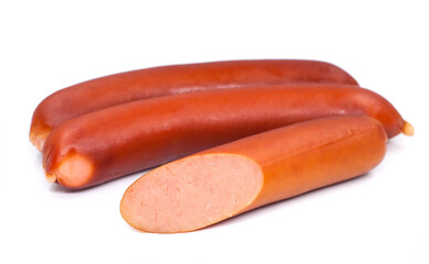 Stack of smoked sausages isolated on a white background
