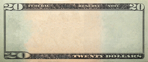 20 dollar bill with empty middle area - obrazy, fototapety, plakaty