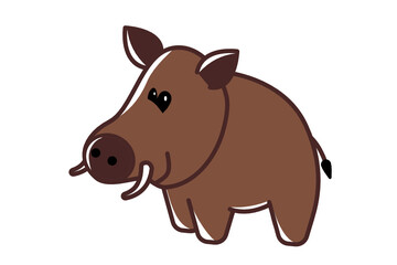 Wild brown boar cartoon vector on white background.