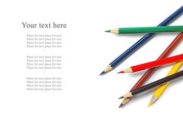 Color pencil with copy space isolated on white background