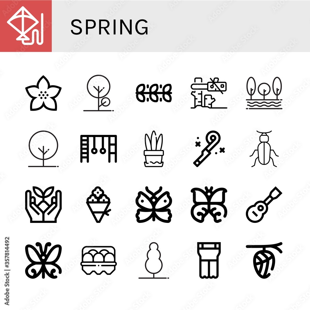 Poster spring simple icons set