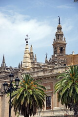 Fototapeta na wymiar View of Seville Cathedral with General Archive of the Indies Spain