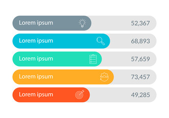 5 steps infographic with business icons. Five parts or options for menu and workflow layout design. Info graphic template for presentation, information brochure, web banner. Vector illustration.