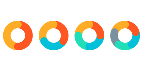 Pie chart set. Circle diagram design. Circular graph with 2, 3, 4, 5 steps for business presentation. Progress wheel infographic template. Vector illustration.