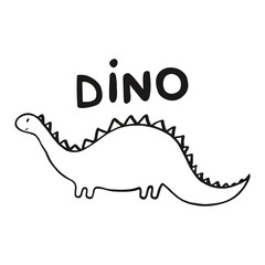 Cute dinosaur. Doodle dinosaur. Dinosaur print for t-shirt, for book, for calendar and etc. Lettering dino.