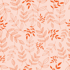 Fototapeta premium Modern botanical seamless pattern with leaves and flowers. Floral background