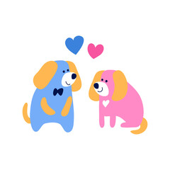 puppy child cartoon character. relationship love friendship, hearts. Modern simple illustration for paper clothes on white.  vector home dog cute cat baby.