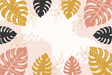 Fototapeta na wymiar Abstract tropical background with brown,yellow,black monstera leaves.