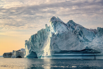 Greenland Ilulissat glaciers at ocean at polar night
