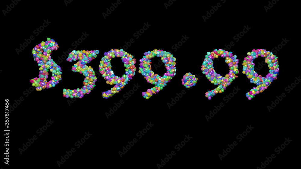 Poster $399.: 3d illustration of the text made of small objects over a black background with shadows