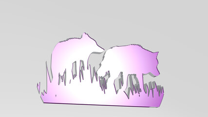  made by 3D illustration of a shiny metallic sculpture on a wall with light background