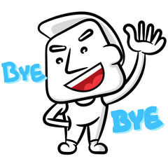 Obraz premium Happy white man cartoon character say bye bye scene vector on a white backgrounds