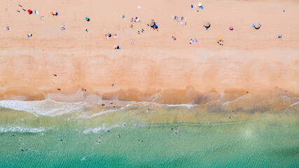 Aerial top view of Porto Santo island beach
