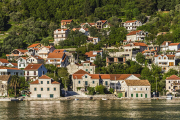 Fototapeta na wymiar Beautiful landscape Kotor bay (Boka Kotorska) near the town of Tivat, Montenegro, Europe. Kotor Bay is a UNESCO World Heritage Site.