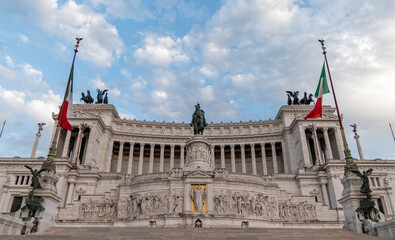 Rome Italy, King Vittorio Emanuele monument impressive facade under cloudy sky