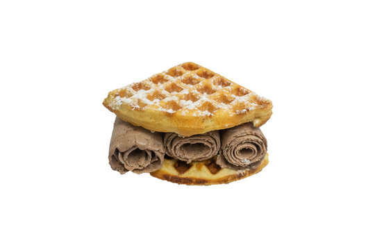 Waffle Ice Cream Sandwich On White Background