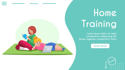 Vector banner illustration of mom and daughter study at home, training
