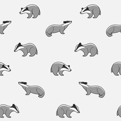 Simple seamless trendy animal pattern with badger. Cartoon illustration.