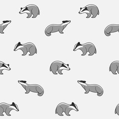 Obraz premium Simple seamless trendy animal pattern with badger. Cartoon illustration.